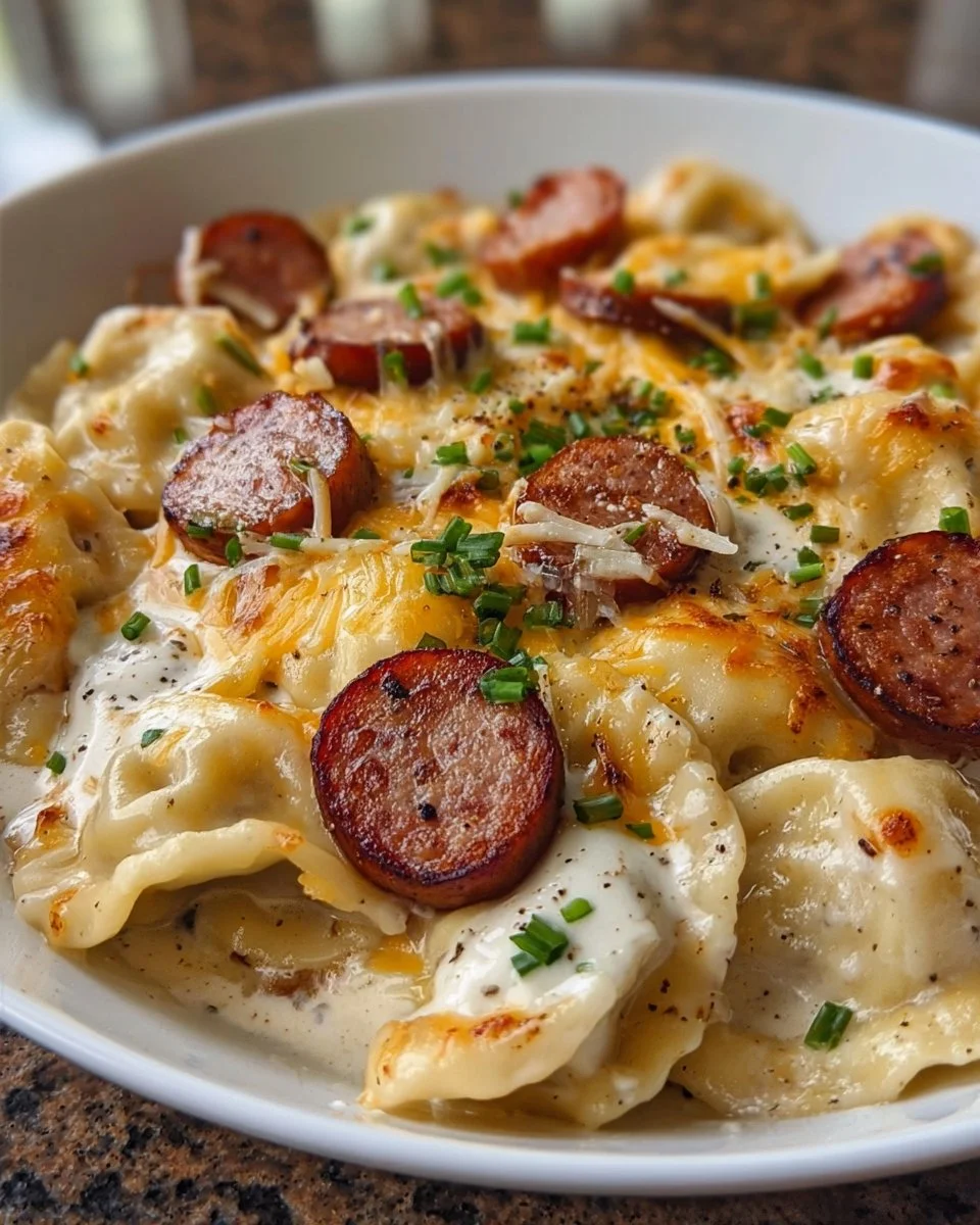 Delicious Kielbasa and Pierogi Bake with sausage and dumplings