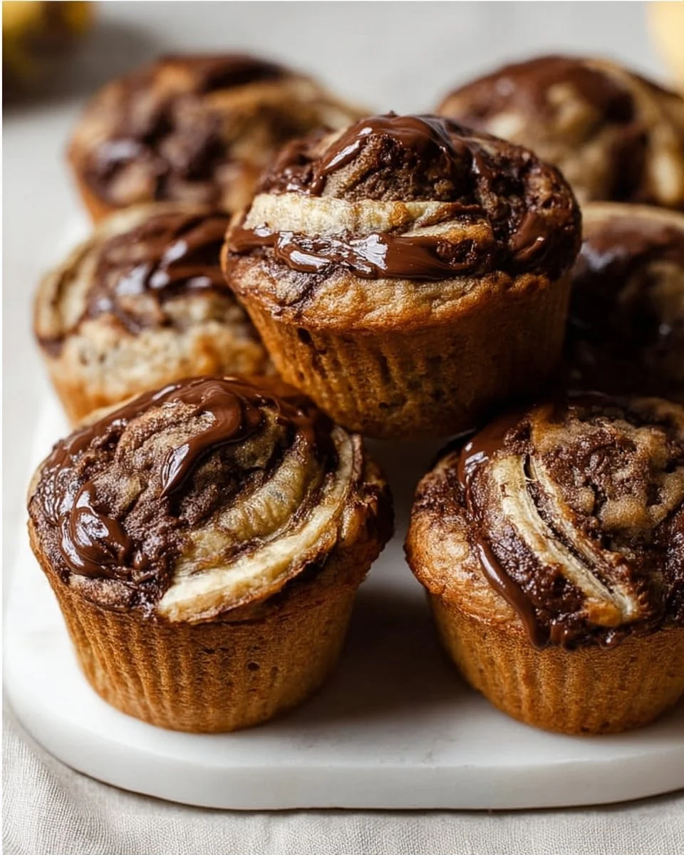 Delicious Nutella swirled banana muffins on a cooling rack