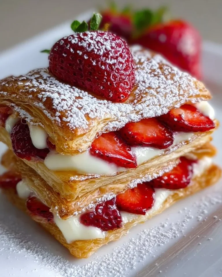 Freshly baked strawberry flaky puff pastry on a plate
