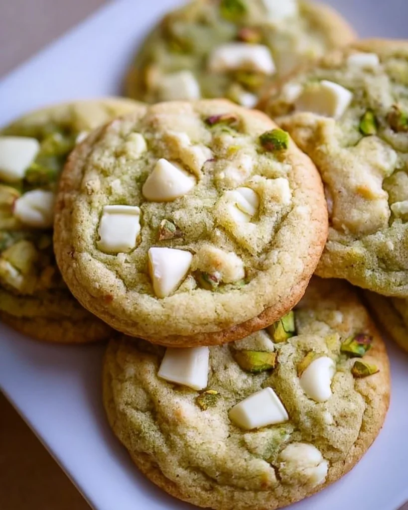 Delicious white chocolate pistachio cookies with a rich flavor combination.
