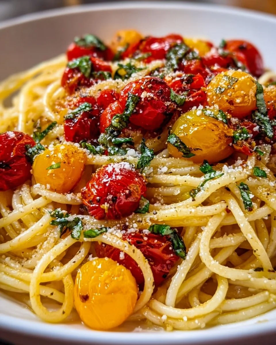 Delicious cherry tomato spaghetti dish served in a bowl