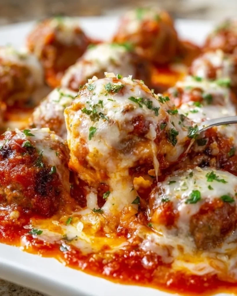 Baked meatballs with marinara sauce served in a bowl