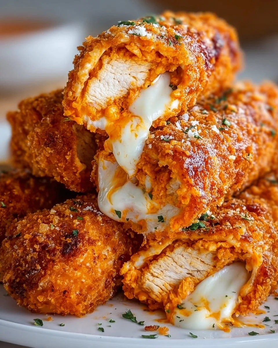 Buffalo Chicken Mozzarella Sticks served with dipping sauce