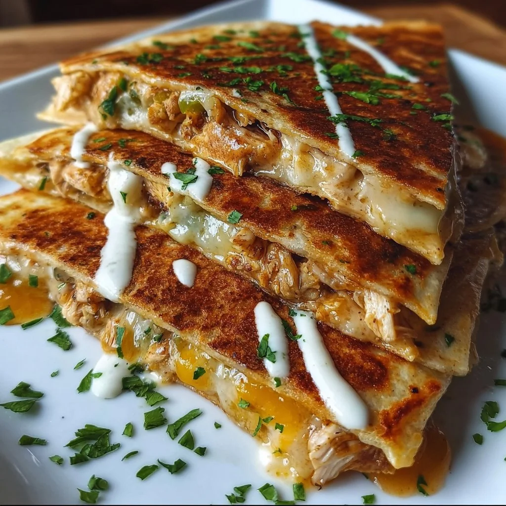 Cheesy hot honey chicken quesadillas served on a plate with a side of salsa.