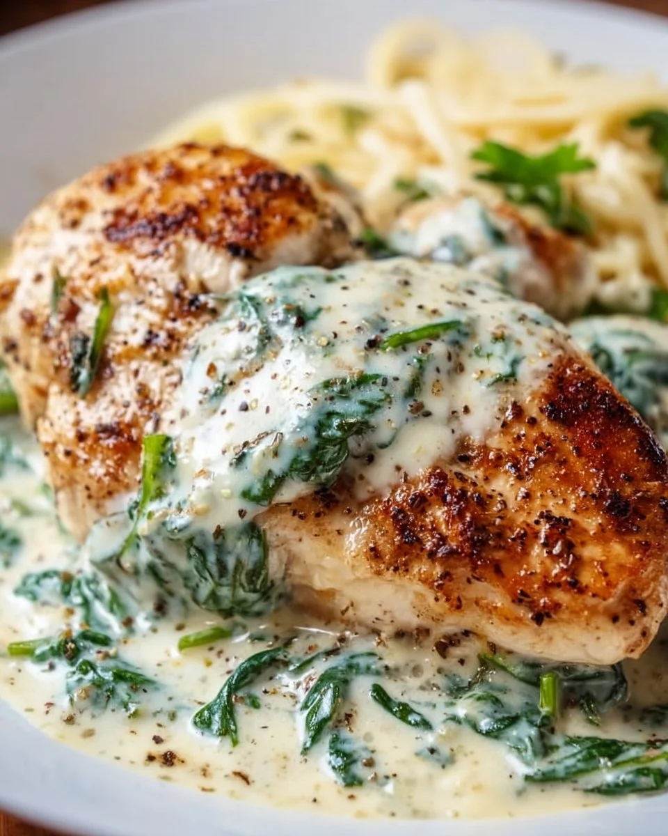 Creamy Chicken Florentine with fresh spinach and savory sauce