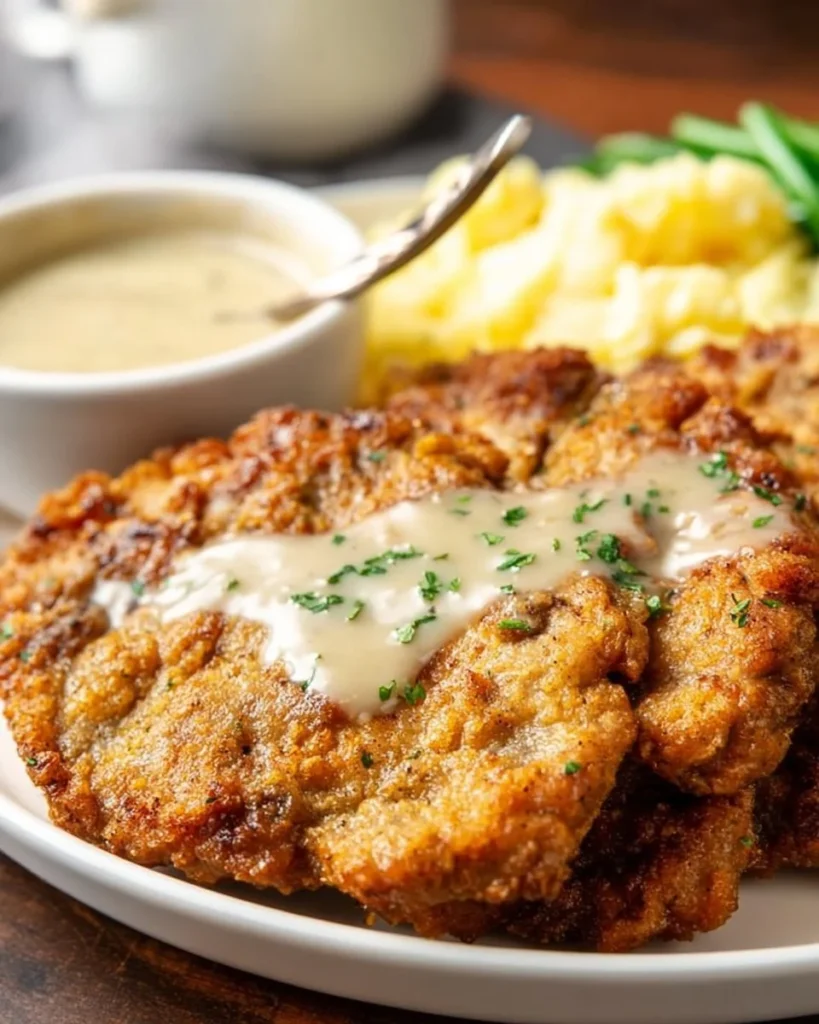 Delicious Chicken Fried Steak served with gravy and sides