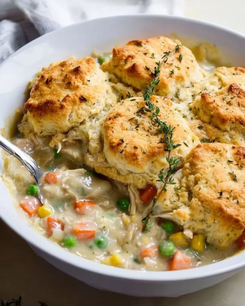 Delicious Chicken Pot Pie Casserole baked to golden perfection