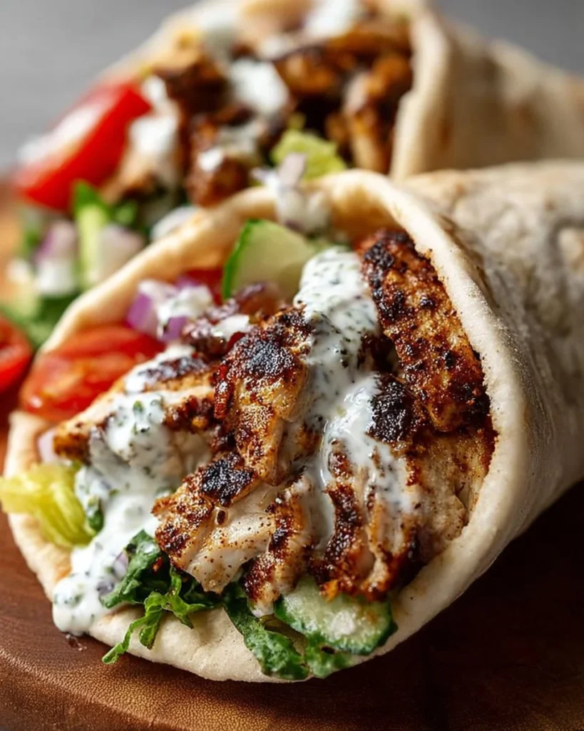 Delicious chicken shawarma served with creamy garlic sauce