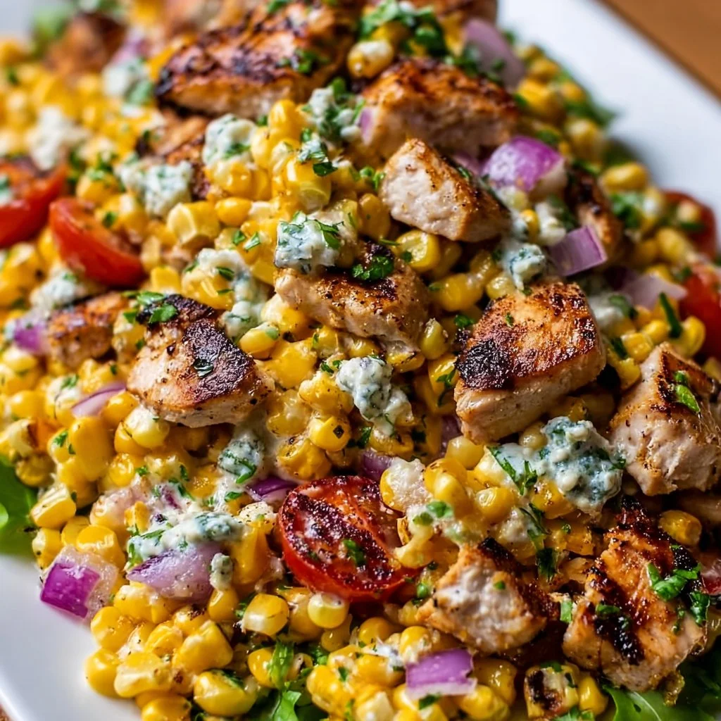 Delicious Chicken Street Corn Salad with fresh ingredients