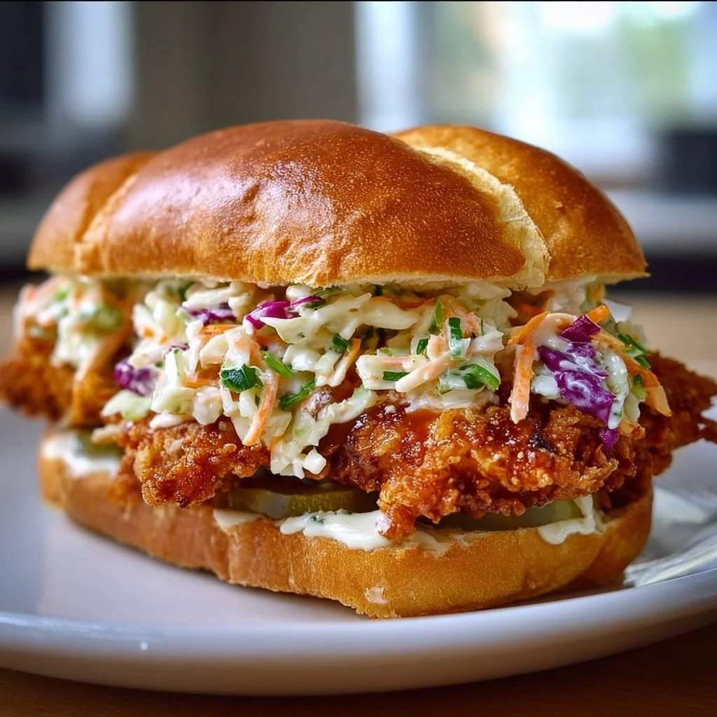 Crispy Chicken Slaw Sandwich with crunchy slaw and fried chicken