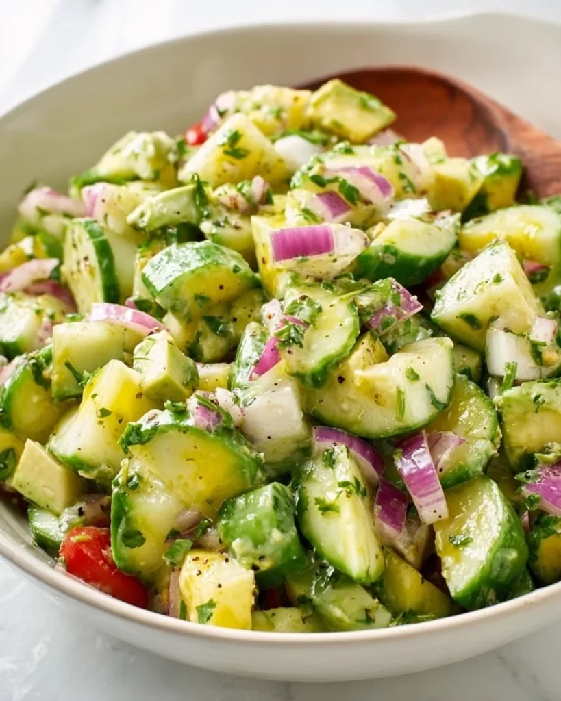 Fresh Cucumber Avocado Salad with vibrant vegetables and dressing