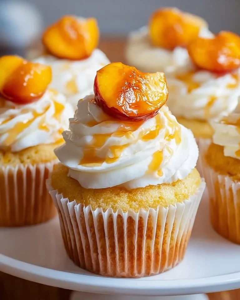 Delightful honey peach cream cheese cupcakes with a beautiful frosting