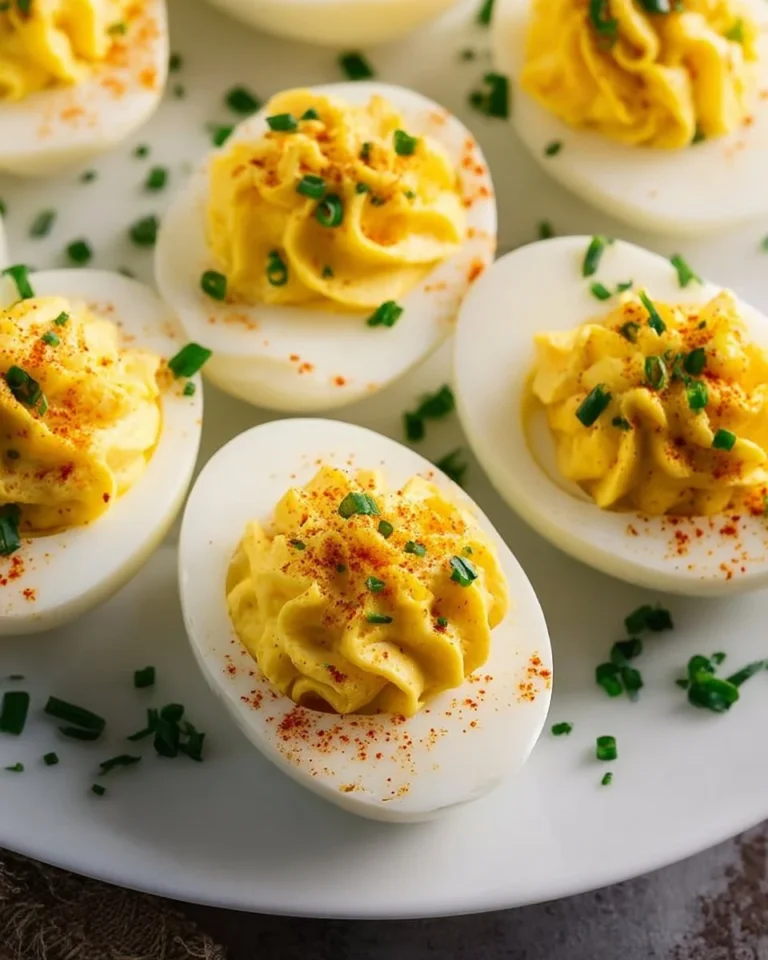 Delicious deviled eggs garnished with paprika and herbs