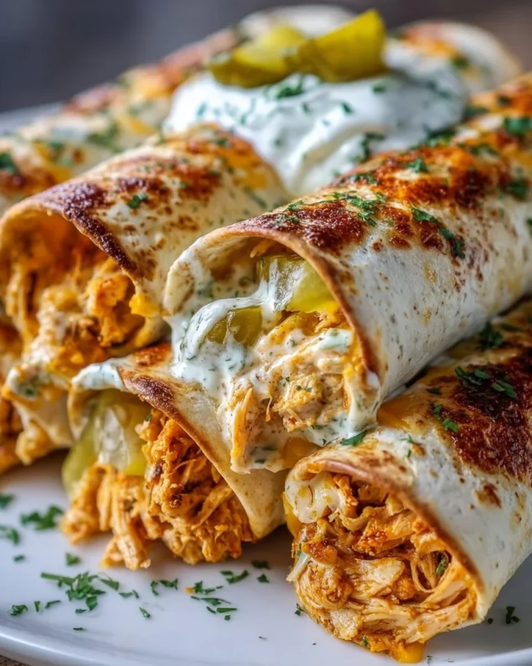Delicious Dill Pickle Ranch Chicken Taquitos served with dipping sauce.