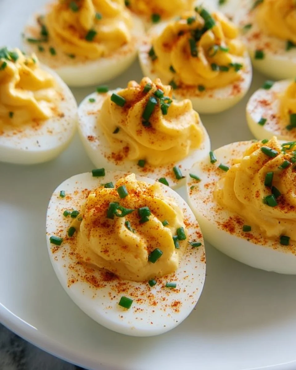 Delicious platter of easy deviled eggs garnished with paprika