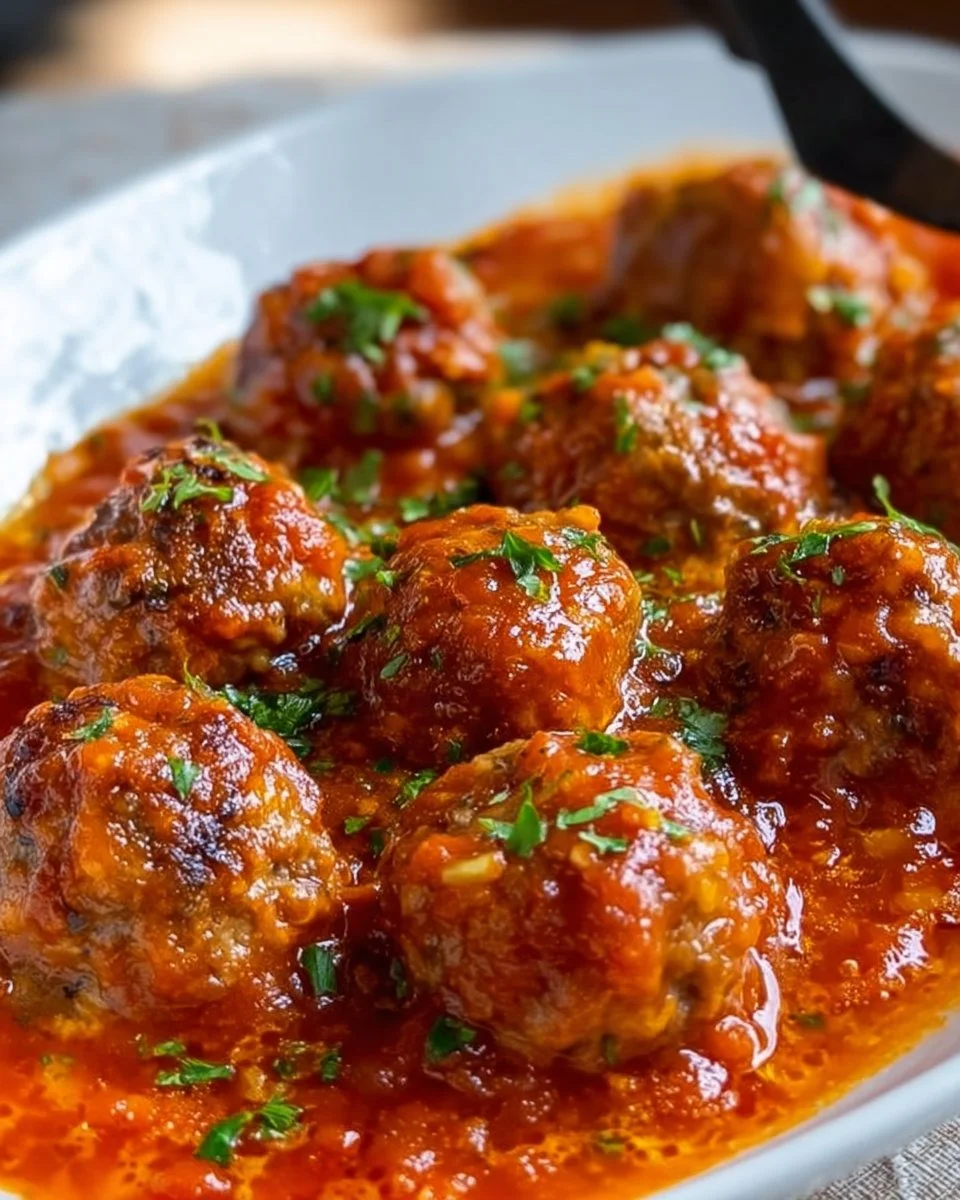 Delicious easy porcupine meatballs served with sauce and herbs.