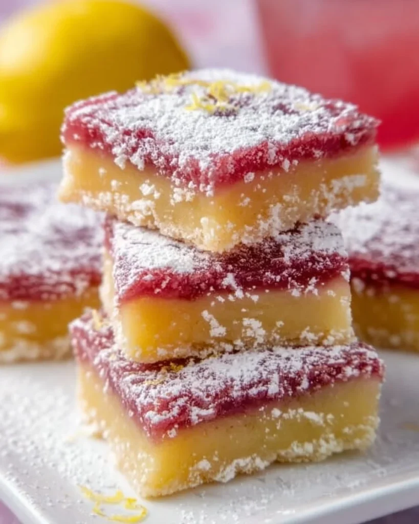 Delicious Hibiscus Lemon Bars with vibrant color and citrusy flavor.
