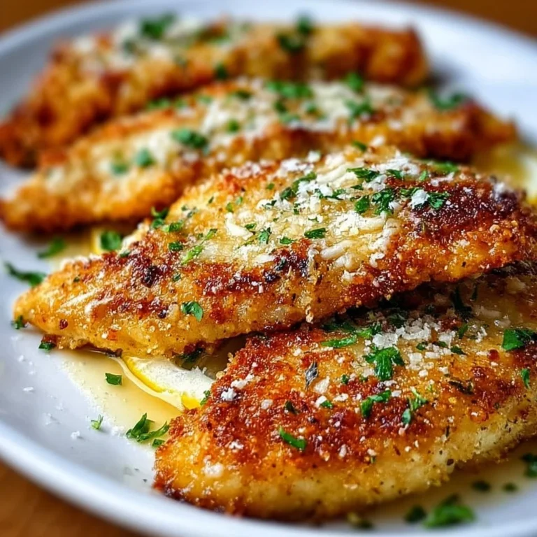 Lemon garlic parmesan chicken tenders served with fresh herbs and lemon wedges