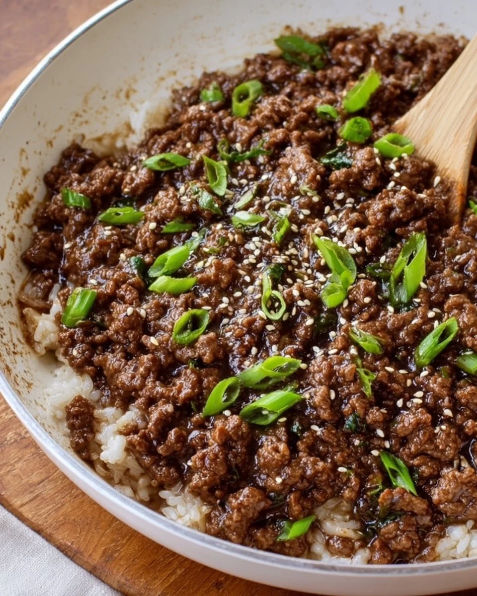 Delicious Korean Beef Bowl topped with fresh vegetables and sesame seeds