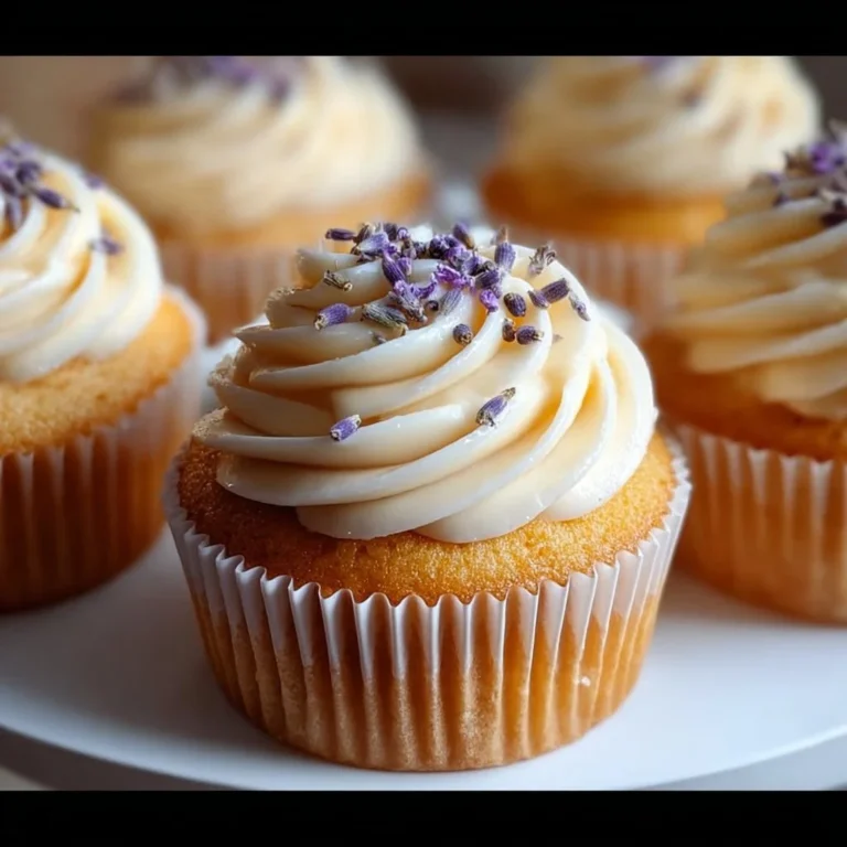 Lavender Honey Cupcakes topped with creamy frosting and edible flowers.