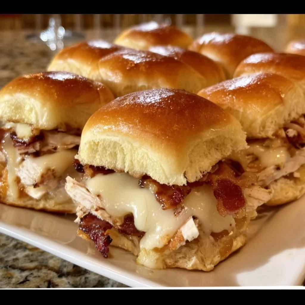 Delicious Maple Chicken Bacon Sliders served on a platter.