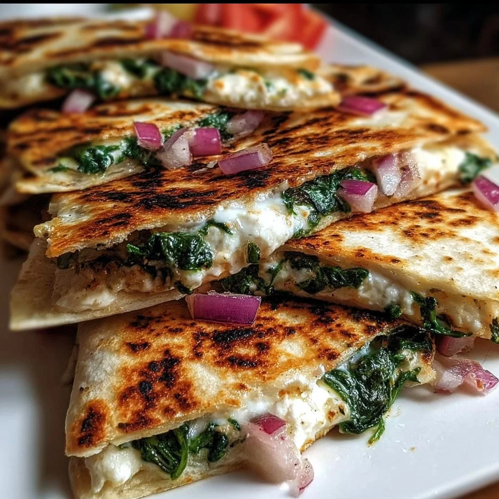 Mediterranean Quesadillas with fresh vegetables and melted cheese