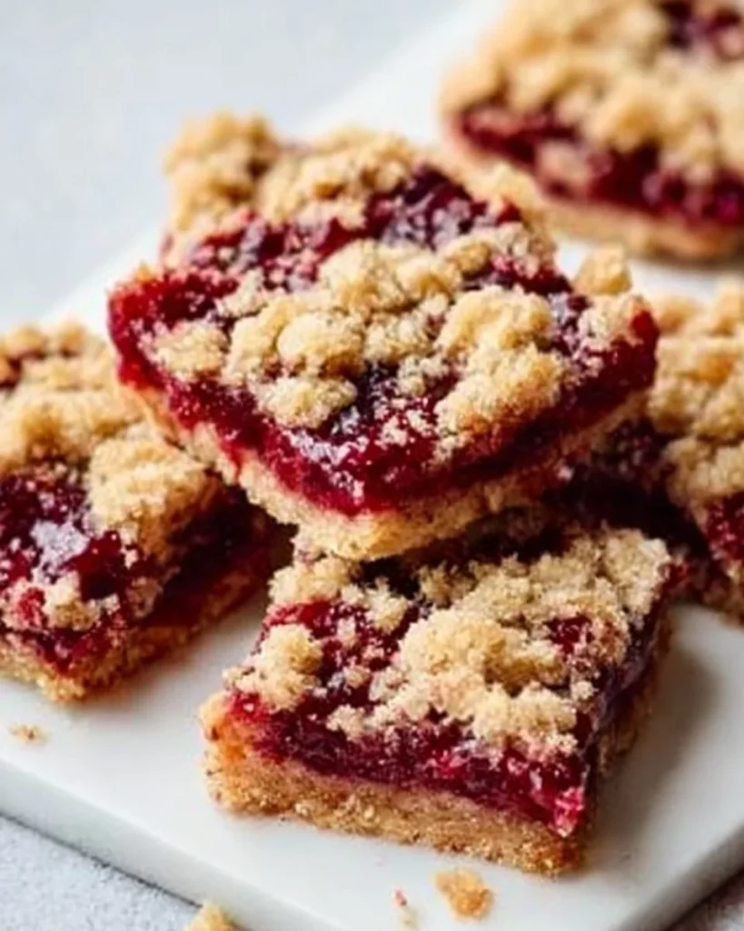 Raspberry Oatmeal Crumble Bars with fresh raspberries and oatmeal topping