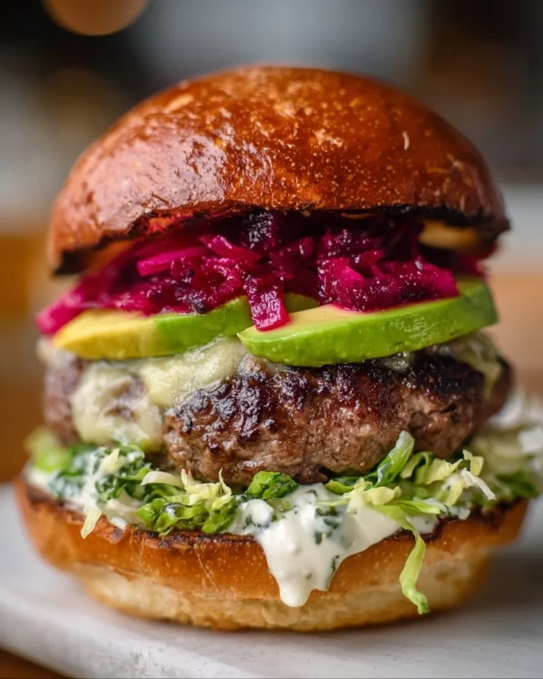 Delicious Ultimate Aussie Burger with fresh ingredients and toppings