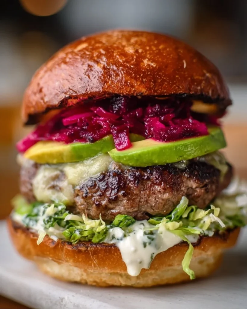 Delicious Ultimate Aussie Burger with fresh ingredients and toppings