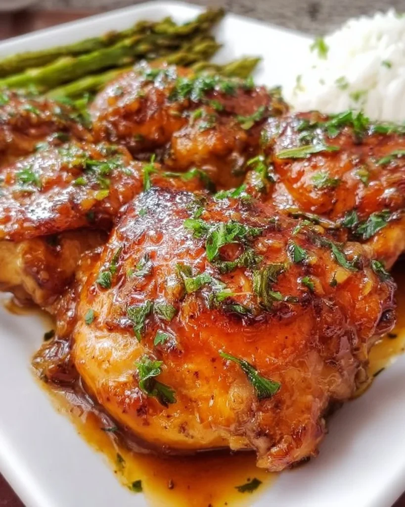Crockpot chicken glazed with apricot jam for a sweet and savory meal.