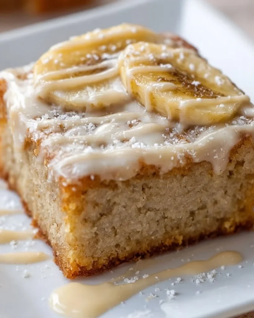 Delicious banana bars with vanilla and browned butter glaze on top