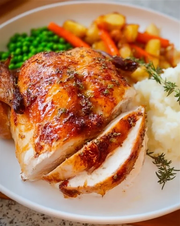 Juicy buttermilk whole roasted chicken on a serving platter