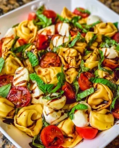 Delicious Caprese Tortellini Pasta Salad with fresh ingredients