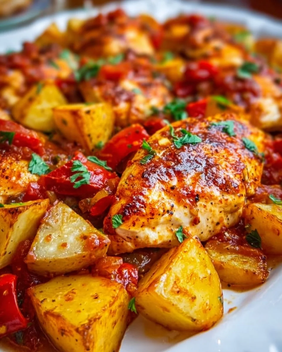 Delicious chicken and salsa sheet pan dinner ready to serve.