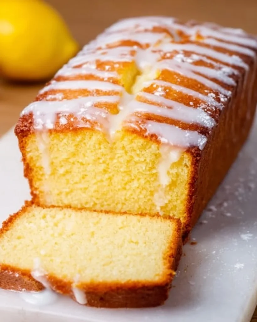 Slice of homemade Copycat Starbucks Lemon Loaf Cake on a plate