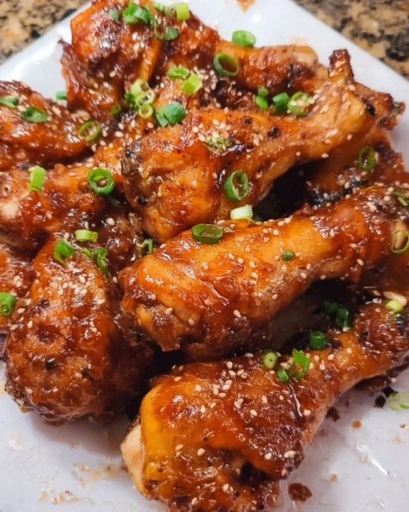 Crockpot honey garlic drumsticks served on a plate with herbs