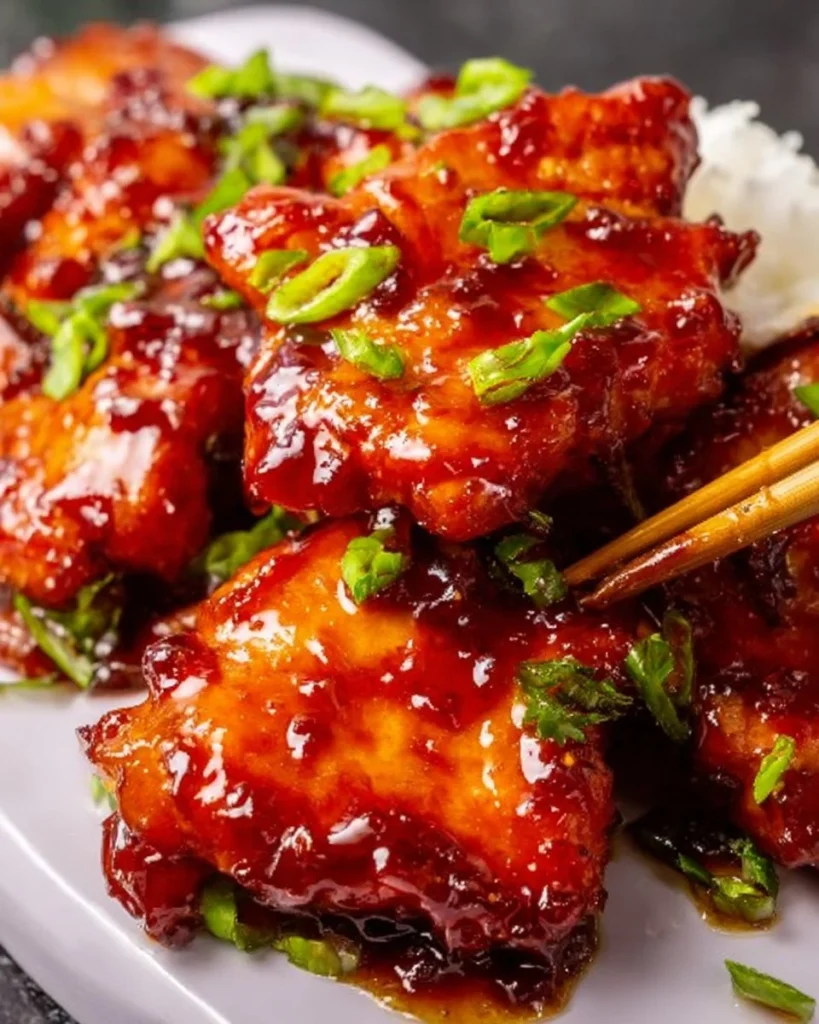 Easy Sweet and Sour Chicken served with colorful veggies and rice