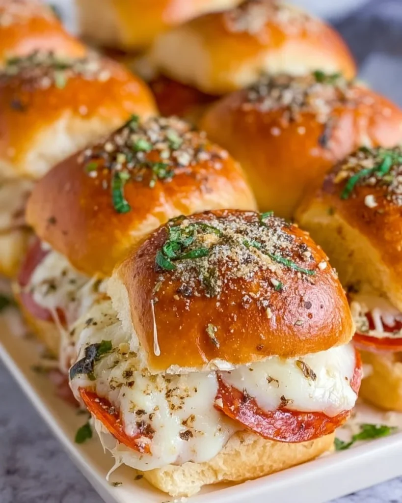 Delicious homemade Pepperoni Sliders served on a platter.