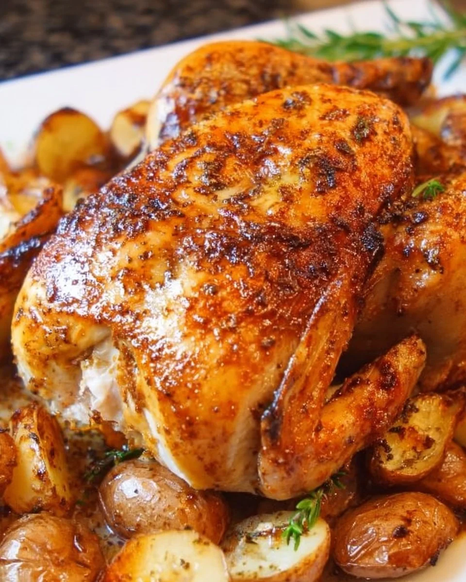 Sheet pan whole chicken roasted with potatoes for a tasty dinner
