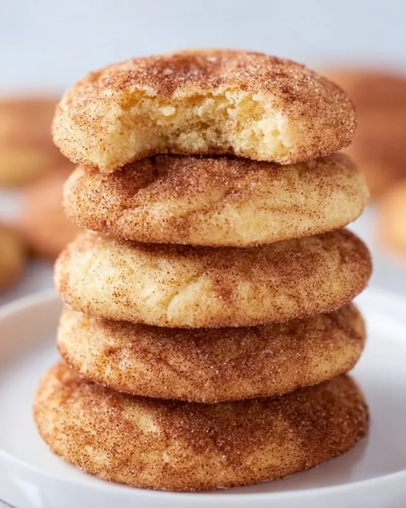 Freshly baked snickerdoodle cookies with cinnamon sugar topping.