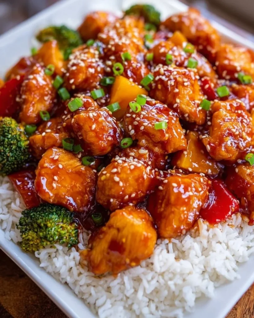 Plate of Sweet and Sour Chicken Stir Fry with colorful vegetables