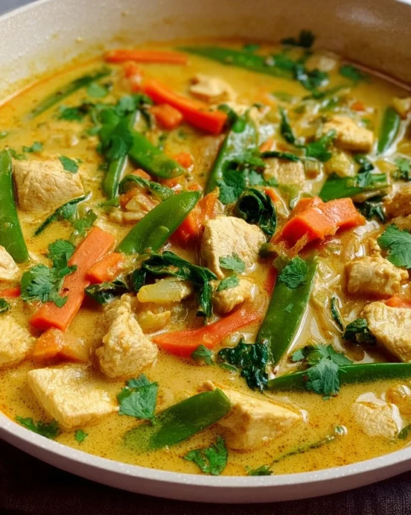Delicious Thai Chicken Yellow Curry with Coconut Milk served in a bowl