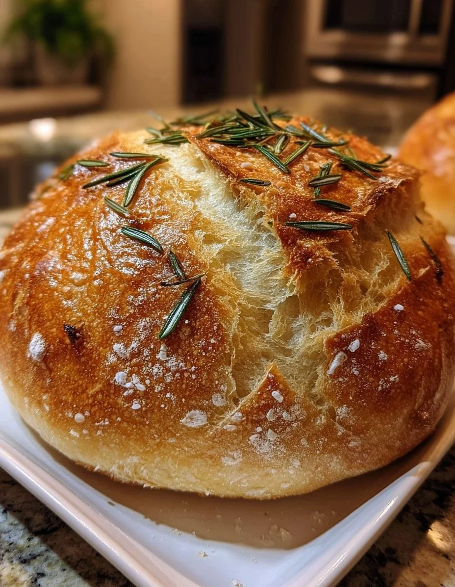 Freshly baked aromatic rosemary sourdough bread loaf