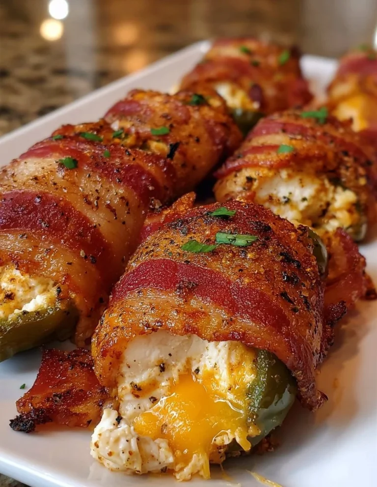 Bacon Wrapped Chicken Jalapeño Poppers on a serving platter