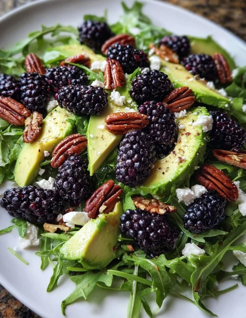 Fresh Blackberry Avocado Arugula Salad with vibrant ingredients