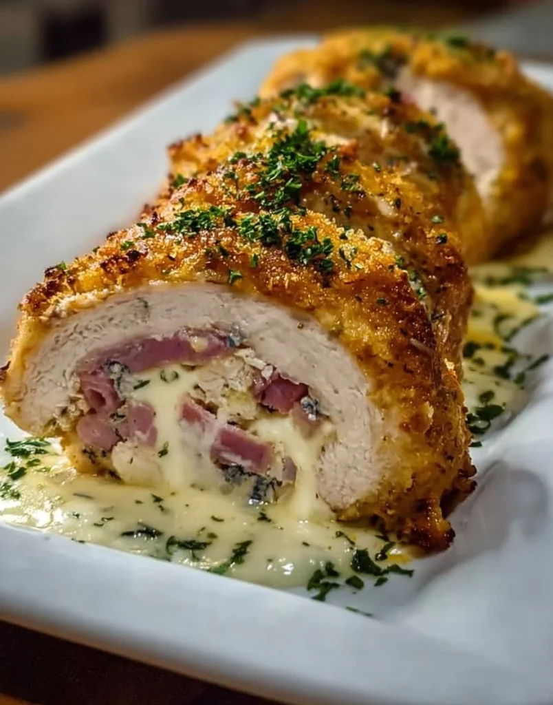 Creamy Chicken Cordon Bleu Rolls with ham and cheese filling