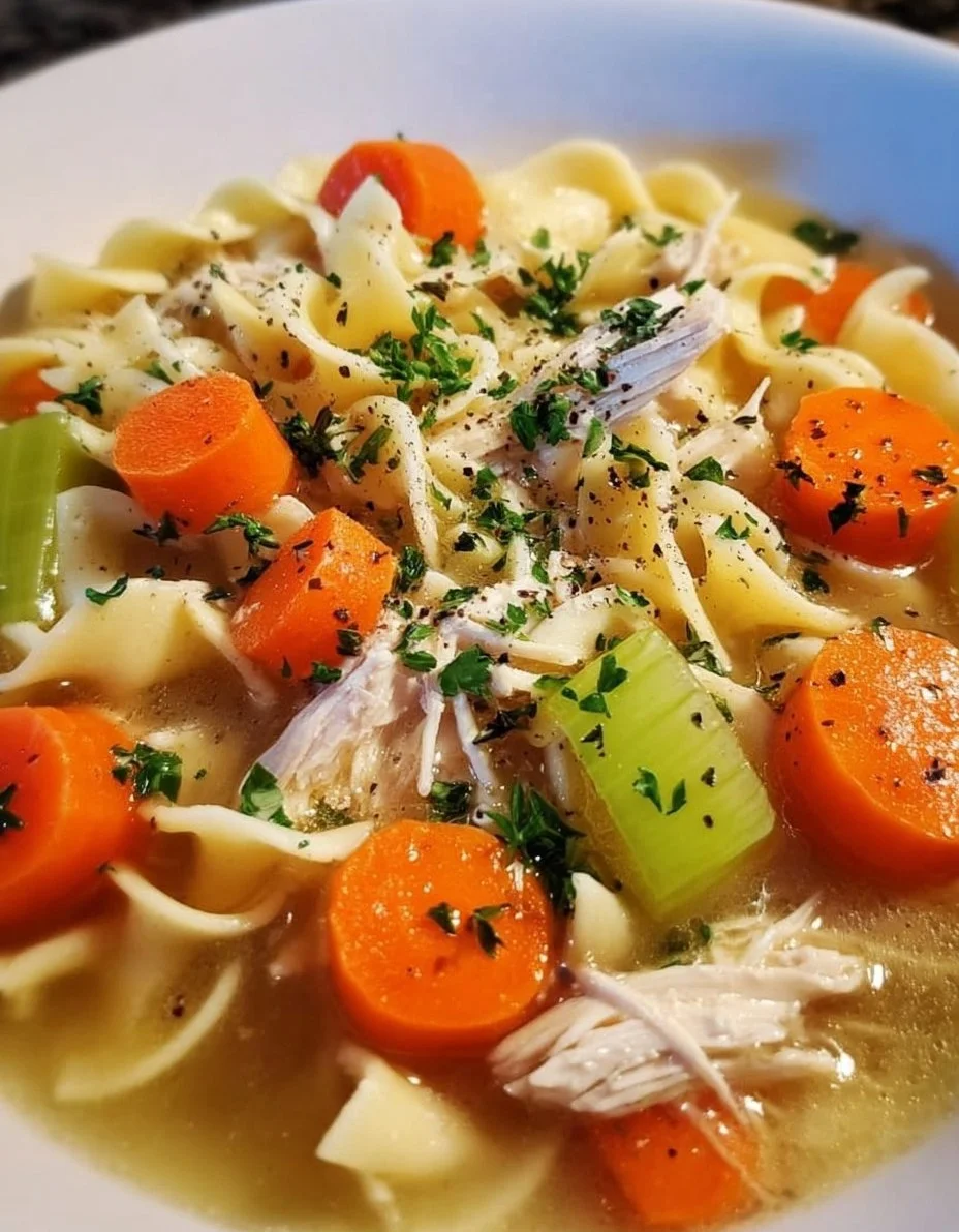 Delicious and hearty Crock Pot Chicken Noodle Soup in a bowl