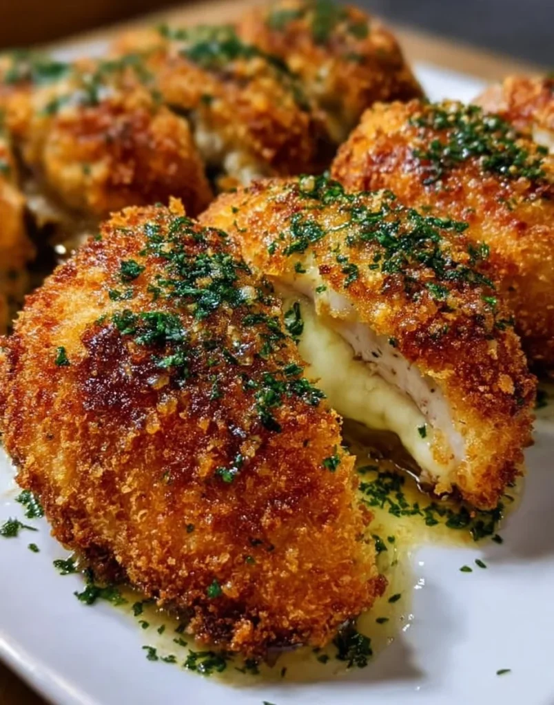 Easy Chicken Kiev served with herbs and vegetables