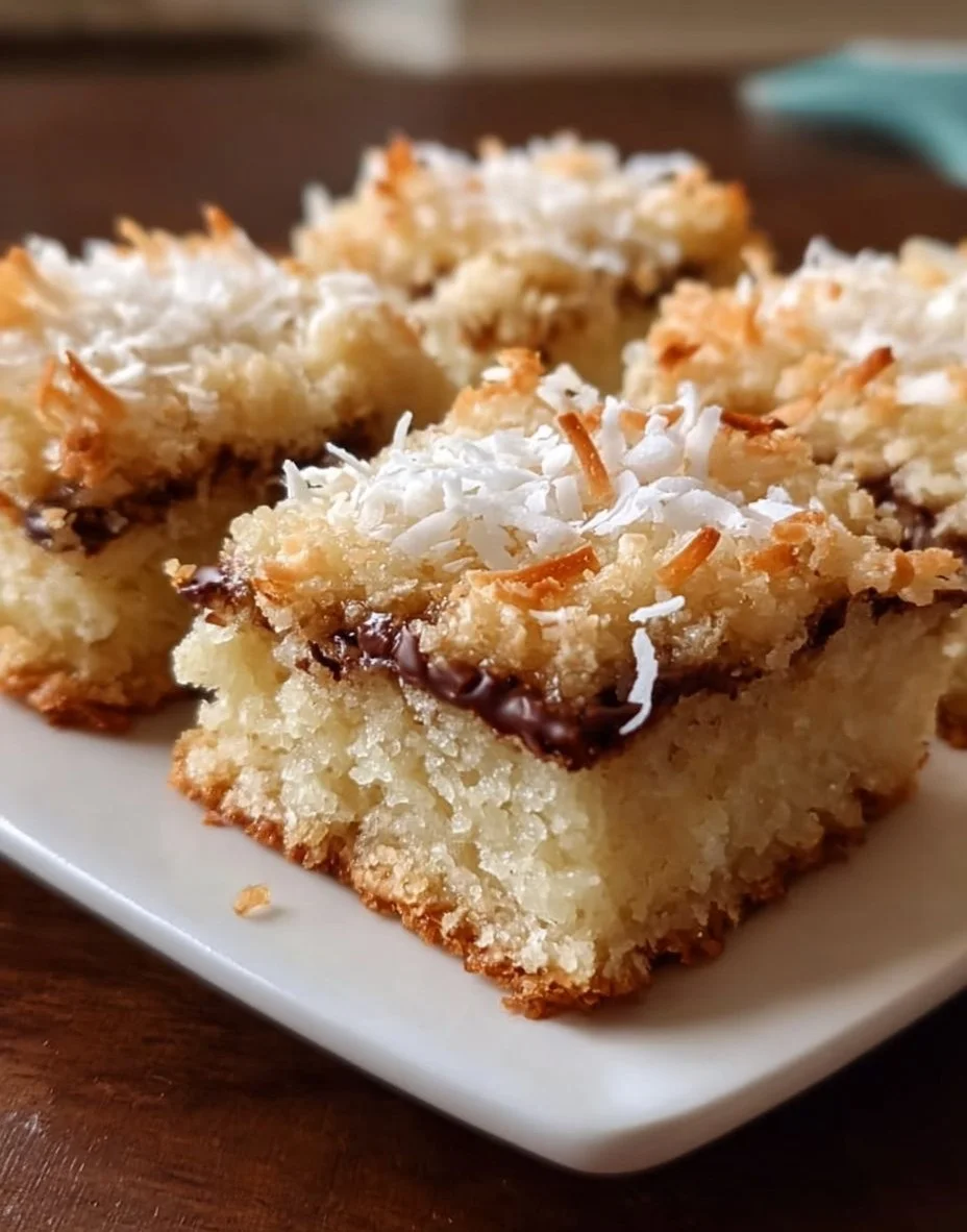 Deliciously easy Coconut Dream Bars with a chewy coconut topping