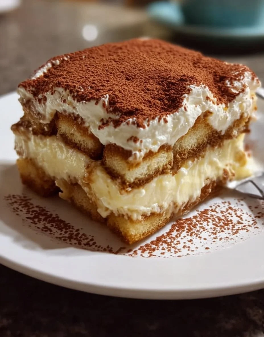 Delicious homemade Italian Tiramisu dessert on a plate